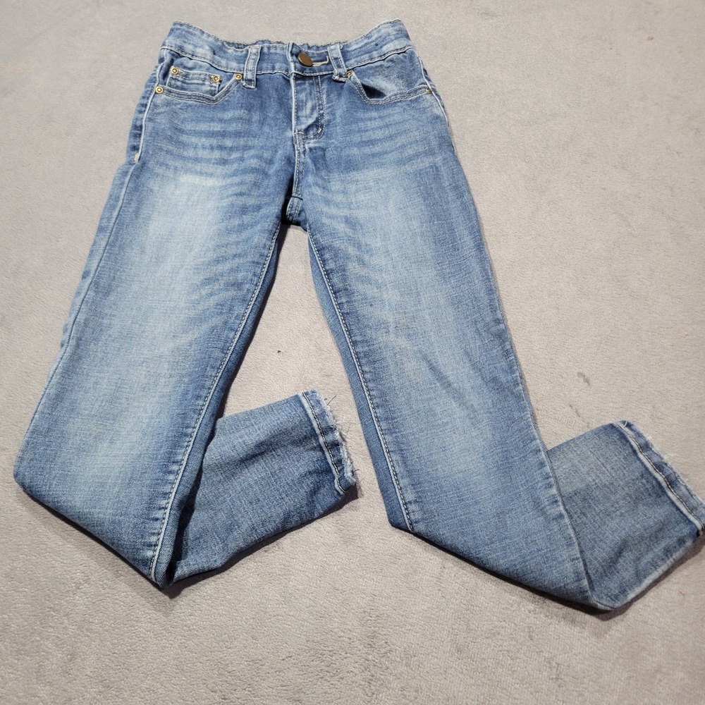 Mia Joy Jeans Girls Size 8 Blue Skinny Floral Embroidered Adjustable Waist Denim